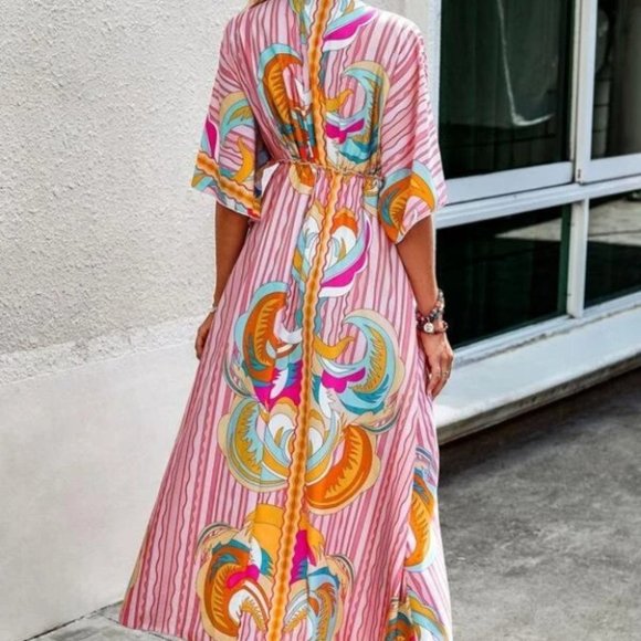 Frill Pearls Split Hem Batwing Sleeve Dress - Picture 4 of 5